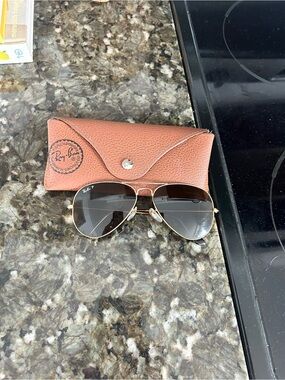 Ray-Ban Gold Frame Aviator Sunglasses with Brown Gradient Lenses